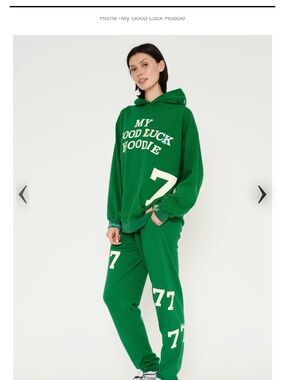 Green Graphic Hoodie & Jogger Set with White Number Accents